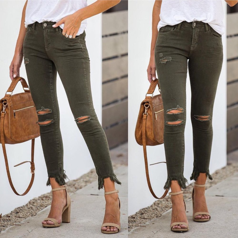 Olive Distressed Skinny Jeans